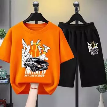 Летний комплект одежды для девочек, детский комплект из 2 предметов с принтом джипа для мальчиков, футболки и шорты, детский повседневный комплект верхней и нижней одежды, спортивные костюмы 100CM