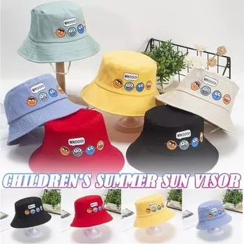 Летняя детская шапочка для мальчиков и девочек из хлопка с защитой от ультрафиолета, детская панама, пляжная детская шляпа-ведро, кепки с козырьком от солнца для младенцев чёрный