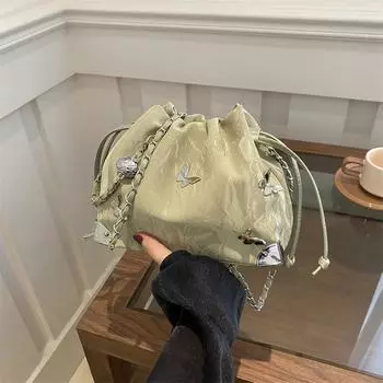 Summer bag women s 2025 fashion versatile shoulder bag chain crossbody bucket bag серебряный