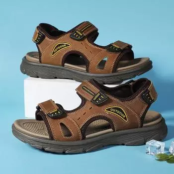 Summer Baotou breathable casual outdoor high-end cowhide slippers 38 чёрный