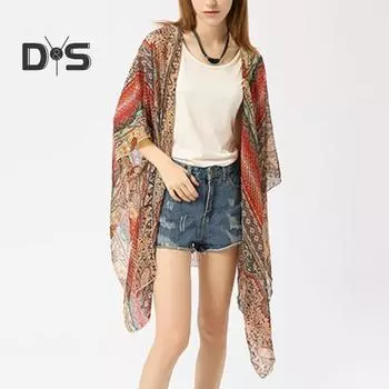 Summer Beach Cardigan Paisley Pattern Half Sleeve Open Front Beachwear Cardigan Sunscreen Swimsuit Cover Up синий