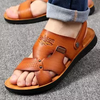 Summer beach shoes men sandals solid casual non-slip dual use sandals men shoes ankle strap men slippers Sandalias Homb 38 коричневый