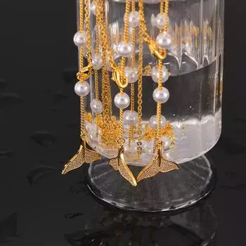 Летняя цепочка на шею с бусинами, новая легкая роскошная цепочка на ключицу с бриллиантами и рыбьим хвостом, медное ожерелье