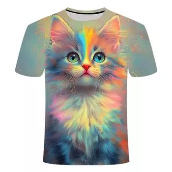 Summer Bestseller Creative Neon Flame Cat Series 3d printed trendy and fashionable T-shirt Women S