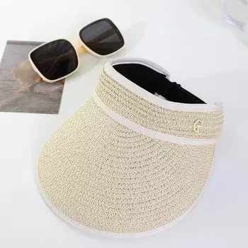 Summer Big Brim Black Glue Breathable Air Top Sunhat Female Hairpin Straw Hat Simple Korean Style Travel Seaside Face Cover Hat XMZ040 beige Black rubber sunscreen