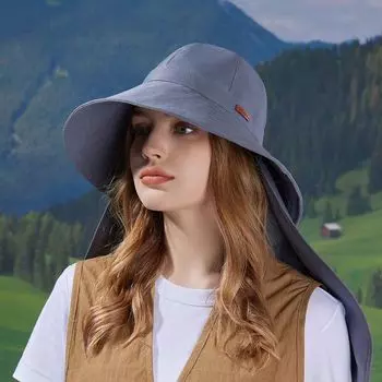 Summer Big Brim Shawl Fishing Bucket Hat Men Outdoor Hiking Neck Protection Cap Big Head Circumference Sunshade Sun Protection Hat Female 8808-dark gray [detachable shawl]]