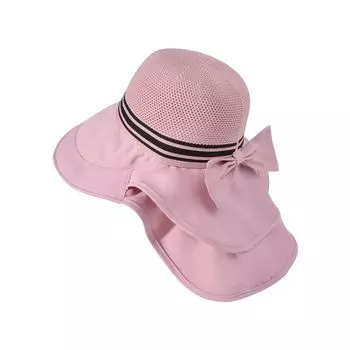 Summer Big Brim Sun Hat Female Outdoor Cycling Easiest for Match Neck Protection Sun Protection Hat Fashion Shawl Breathable Bucket Hat 8807-Pink [Double Shawl]]