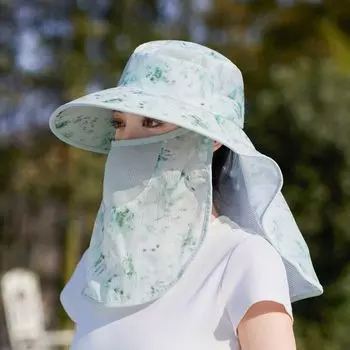 Summer Big Brim Sun-Proof Multi-Functional Hat Women s Shawl Neck Protection Sun Protection Hat Outdoor Cycling Mask Face-Covering Fisherman Hat 8791-Green [shawl mask]]