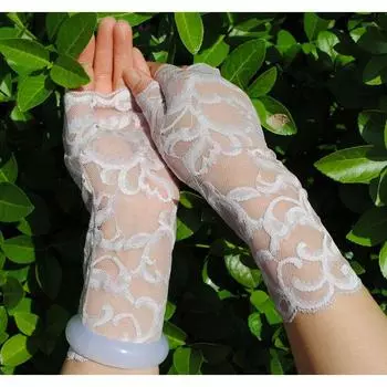 Summer Black Lady Temperament Red Half Finger Lace Gloves Skin color One size