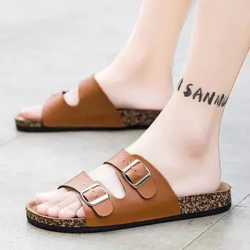 Summer Boken slippers wear double button open-toed couple cool slippers men s one-word cool slippers slippers 36 чёрный