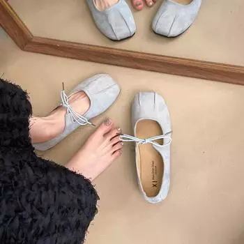 Summer bow Fashion versatile Shallow mouth soft-soled shoes Retro casual square toe single shoes Elegant minimalist women flats 35