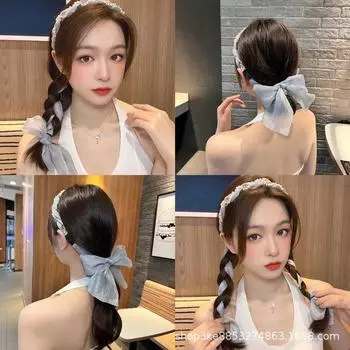 Летняя повязка на голову с косами для девочек, повязка на голову с жемчугом, модная повязка на голову с ленточкой