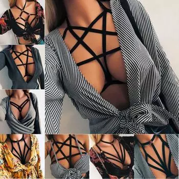 Summer Bralette Bustier Cage Harness Belt Lingerie Sexy Bandage Bra Push Up Crop Top Style3-XL