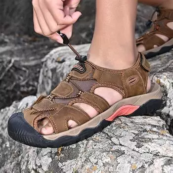 Summer Breathable Anti-skid Beach Shoes Outdoors Flats for Men Soft Sole Casual Sandals Leisure Walk Hollow Out Footwear Sandals 38 коричневый