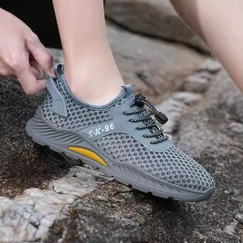 Summer breathable big net sneakers hollow lace-up lightweight hole shoes fashion mesh casual dad shoes men 38 хаки