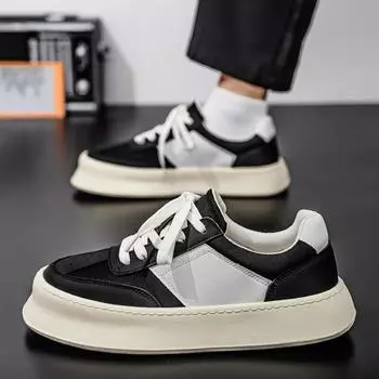 Summer breathable canvas men s tide with social Internet celebrities Harajuku style little white shoes casual loafers platform sports board shoes 39 чёрный