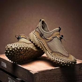 Summer Breathable handmade Designer slip on Casual mens shoes thick sole Hollow Out Sneakers Lightweight outdoor flats Moccasins 38 чёрный