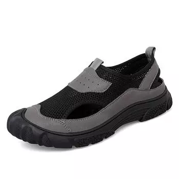 Summer Breathable Men s Sandals Hollowed Out Flat Shoes Baotou Outdoor Beach Shoes Versatile Casual Shoes Soft Sole Sandals 38 чёрный