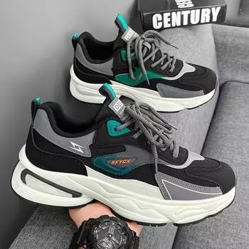 Summer breathable men s shoes 2024 new soft-soled mesh shoes fashion sports and leisure round head student thick sole 39 чёрный