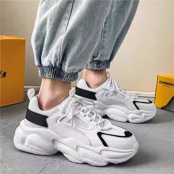 Summer breathable men s shoes new spring sports white shoes mesh casual outdoor little white dad mesh shoes platform trendy shoes 39