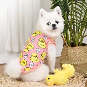 Summer Breathable Pet Dog Vest Shirts Cute Yellow Duck Pet Puppy Cat T-Shirt Tank Top Clothes Stretchy Vest for Chihuahua Dogs XS синий