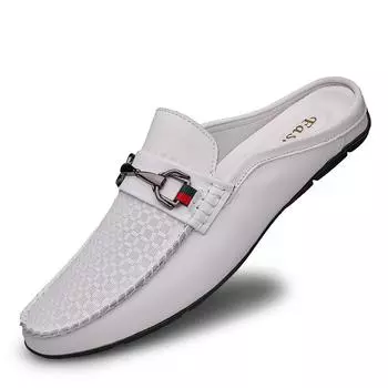 Summer Breathable Shoes Men Fashion Genuine Leather Half Shoes Slip on Moccasins Casual Italian Style Luxury Brand Half Loafers 38