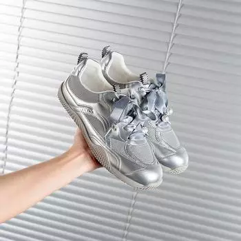 Summer breathable sneakers waffle mesh breathable ballet silver sports and leisure shoes women s shoes 34