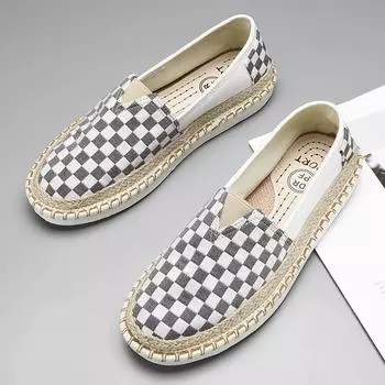 Summer Breathable Versatile Casual Chessboard Checkered Flat Board Shoes Lazy Man Kicks On Fisherman Old Beijing Cloth Shoes 41 серый