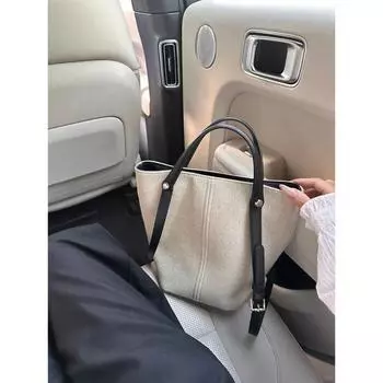 Summer Bucket Bag Women s 2025 New High-Grade Light Luxury Niche Portable Shoulder Linen Canvas Underarm Bag Beige White