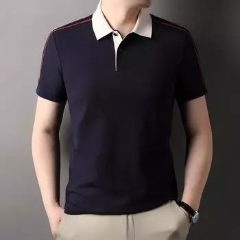 Summer Business Men s Polo Shirt New Middle-Aged Handsome Casual Solid Color Men s Short-Sleeved T-shirt M