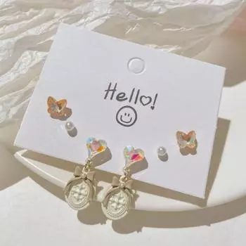 Summer Candy Color Small Ear Studs 925 Fancy Suit Dopamine Cute Cartoon Versatile Young Girls Girlfriends Earrings [6-Piece Set] romantic Crow core