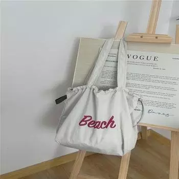 Summer Canvas Bag Red Lazy Fashion K-style New Arrival Letter Shoulder Bag Bag Girls Large Capacity Underarm Bag beach Nylon Bag-light gray