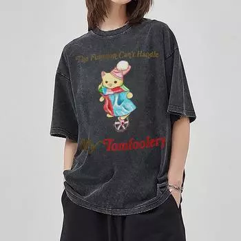 Summer Cartoon Bear Print Women s T-Shirt Wash Oversized Short Sleeve Couple Y2K Sweetheart Casual Top S