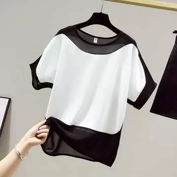 Summer Casual Blouse Women Fashion Loose Office-Lady Shirts Solid Short O-Neck Batwing Sleeve Blouses Elegant Blusas 3XL