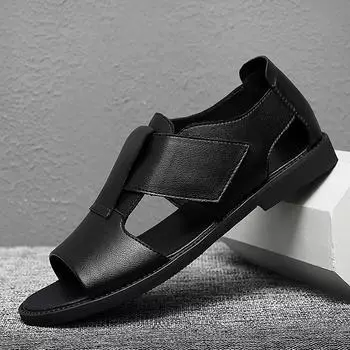 Summer casual fashion comfortable breathable cold refreshing sandals non-slip slippers cool lazy Velcro buckle men s shoes 38 чёрный