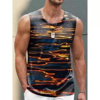 Summer casual Hawaiian men s vest, summer fashion beach vacation 3D printed round neck vest, loose and breathable daily top S