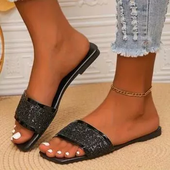 Summer Casual Lightweight and Versatile Clip Toe Sandals, Fashionable Outdoor Beautiful Flat Sandals, 2024 New Women s Shoes 37 чёрный
