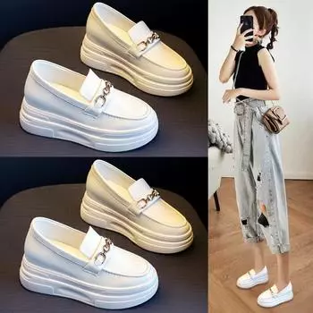 Летние повседневные мокасины из натуральной мягкой кожи для женщин 35 белый