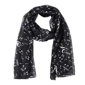 Summer Casual Shawl Soft Scarves Fashion Fabulous Elastic Scarf High Quality New Women Lady Musical Note Chiffon Neck Scarf белый