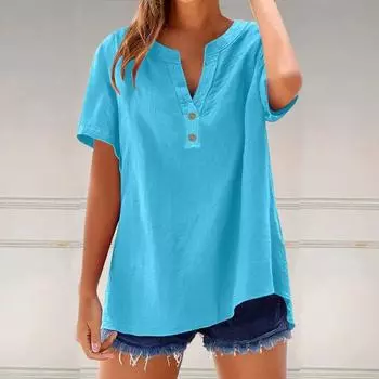 Summer Casual Shirtloose Women s Fashion Cotton and Linen Versatile Top S чёрный