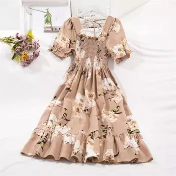 Летнее повседневное пляжное платье с принтом Y2k, женское элегантное эластичное свободное платье с коротким рукавом, женская мода, шикарная облегающая одежда для улицы One size хаки