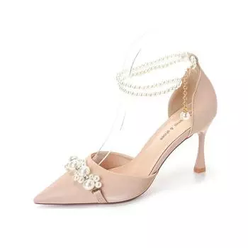 Summer Celebrity Women s High Heels Fashion Pointed Toe Pearl Chain High Heel Sandals Dress Banquet Wedding Shoes 35