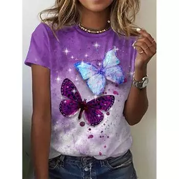 Summer Children s 3D Butterfly Print Top Short Sleeve Tee Fashion Round Neck Clothes for Teenagers Fashion Girl 110