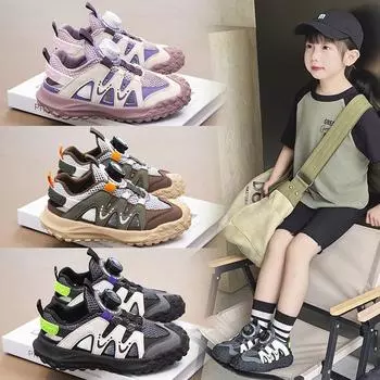 Summer Children s Sneakers Fashion New Rotary Button Shoes Boys Girls School Versatile Causal Mesh Tennis Kid s Sport Sandals 26 чёрный