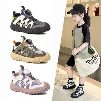 Summer Children s Sneakers Fashion New Rotary Button Shoes Boys Girls School Versatile Causal Mesh Tennis Kid s Sport Sandals 26 чёрный