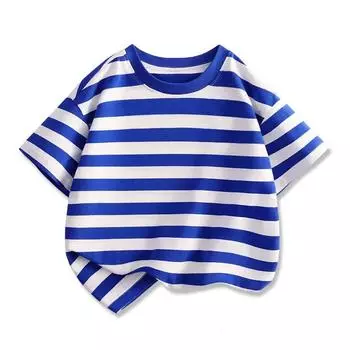 Summer Children s T-shirts Toddler Boys Girls Striped Tees Kids Daily Wear Clothes 90 небесно-голубой