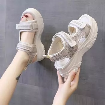 Summer Chunky Sandals for Women Fashion Platform Sandal Ladies Casual Wedges Sandales Femininos Solid Sports Heeled Sandalias 35 чёрный