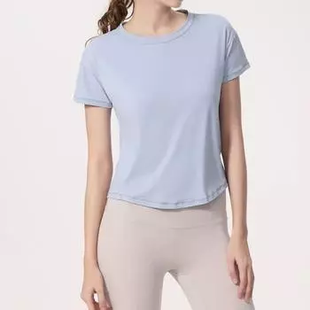 Summer Cool Feeling Workout Clothes Women s Sports Short sleeve Quick Drying Clothes T-shirt Pilates Training Wear Yoga Clothes Top Lake water Blue XL