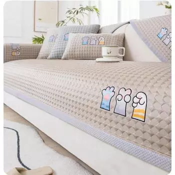 Summer Cool Ice Silk Sofa Cushion Luxury Non-Slip Breathable Embroidery Cat s Paw Cushion Universal Living Room Sofa Cover 70x70