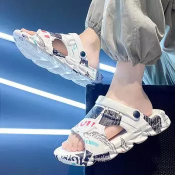 Summer cool slippers men s one shoe two wear light sandals couple student daily cool slippers Slippers 37 белый